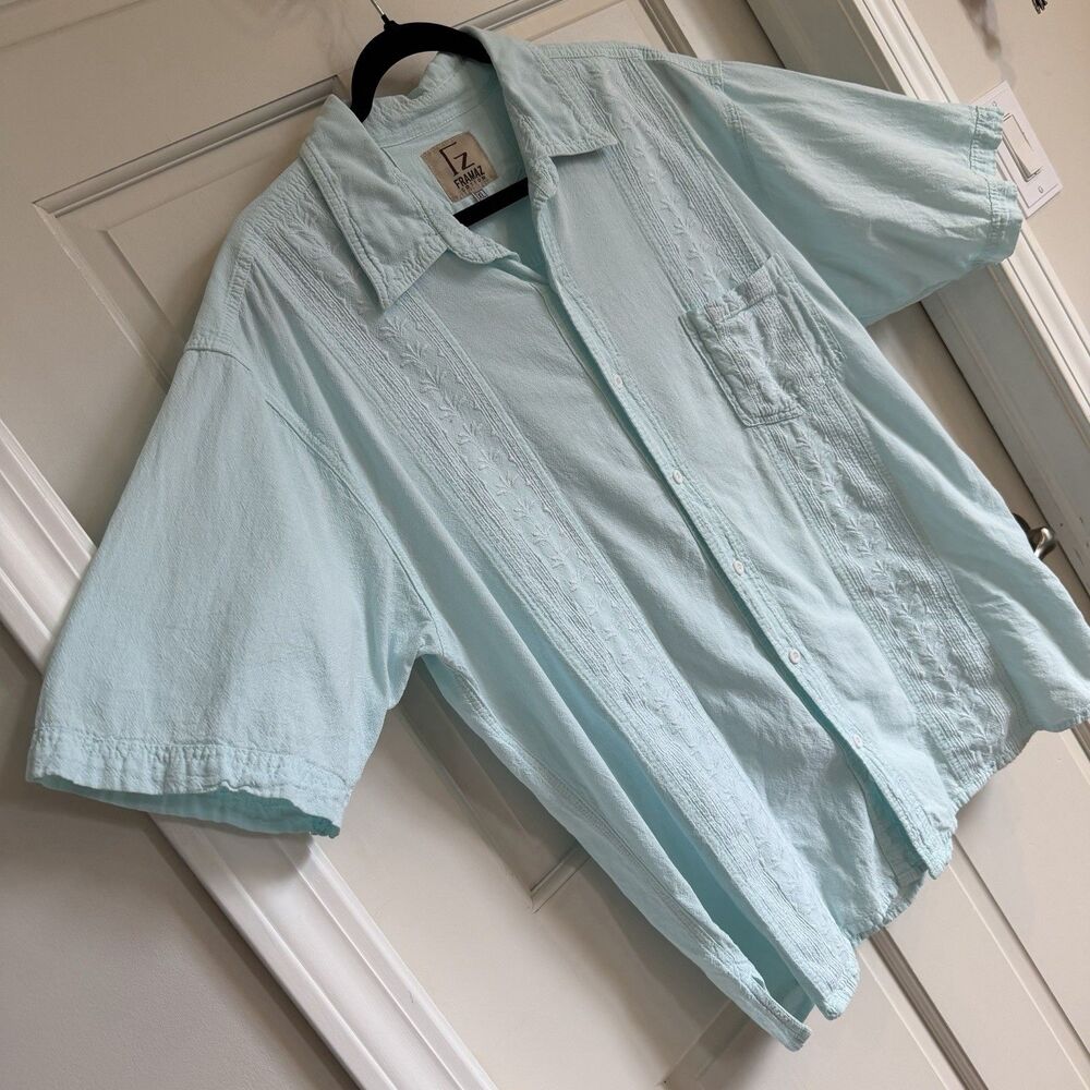 Men's Guayabera Shirt XL - 100% Peruvian Cotton - Embroidered Panels - Resort